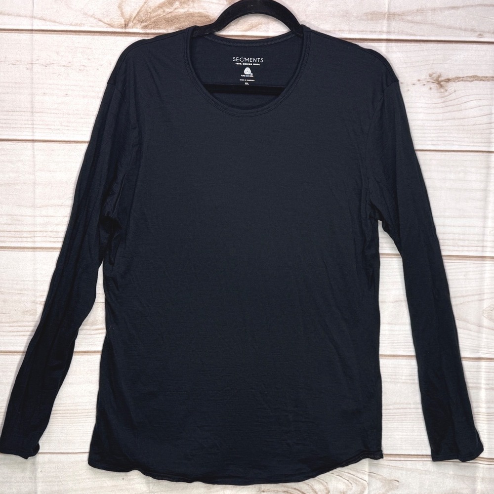 Seg'MentsWomens‎ XL Black 100% Merino Wool Long Sleeve Crewneck Top Base Layer